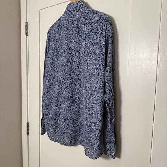 Khakis of Carmel Shirt Mens Sz 16.5/42 Blue Floral Long Sleeves Button Up Italy - Picture 7 of 12